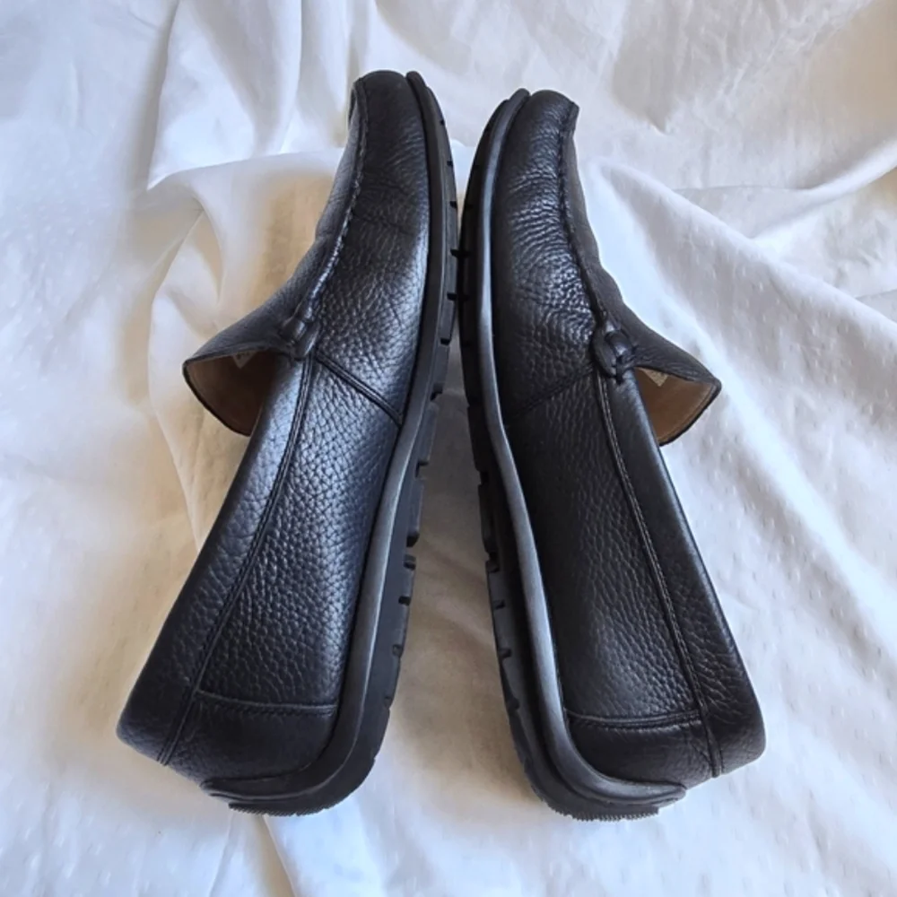 Ecco Sz 43 Mens Black Pebbled Leather Slip-On Comfort Moccasin Moc Driving Shoes